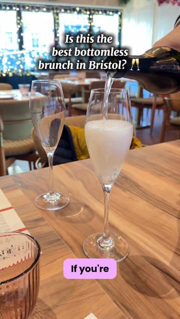 A promotional video for a bottomless brunch at Table Five Cappadocia in Bristol, featuring shots of the food, drinks, and interior, accompanied by a voiceover explaining the offer.