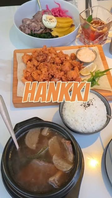 A review of Hankki in London's Chinatown, featuring a variety of Korean dishes including BBQ, soup, noodles, and cocktails. The creator highlights the interactive nature of the BBQ and the quality of the food.