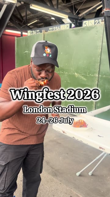 A creator visits Wingfest at London Stadium, sampling chicken wings from various vendors and providing brief reviews of each. The video highlights the festival atmosphere, the variety of food on offer, and specific vendor recommendations.