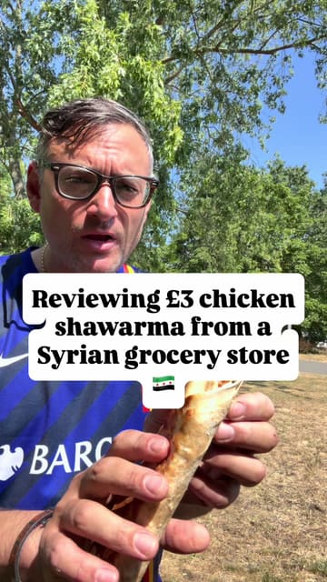 The creator visits Midan Supermarket in Greenford to review a £3 chicken shawarma. The video features the creator walking to the location, showing the interior of the grocery store, and providing a taste test and review of the shawarma.