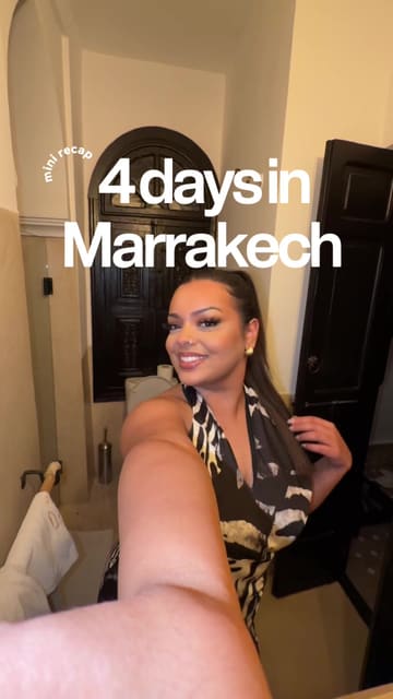 A comprehensive 4-day travel guide to Marrakech, featuring a mix of accommodation, dining, and activity recommendations. The video uses a fast-paced, vlog-style edit to showcase various venues, including riads, rooftop bars, restaurants, and desert experiences, providing price points and personal recommendations.