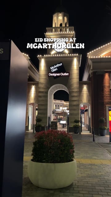 A creator visits McArthurGlen Designer Outlet to showcase the shopping experience and festive atmosphere for Eid, highlighting various stores and a food stall.