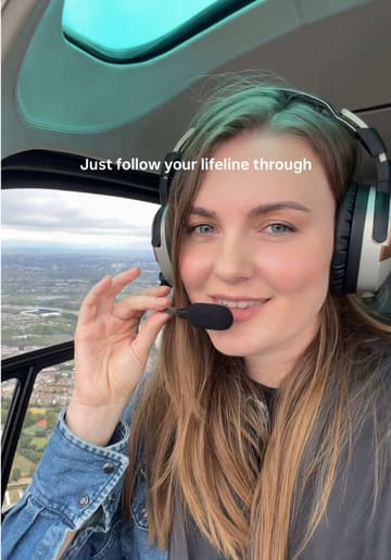 A video showcasing a helicopter tour over London, featuring aerial views of landmarks like the London Eye, The Shard, and Tower Bridge, with the creator appearing on camera.