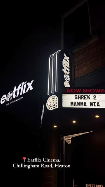 A review of Eatflix Cinema, showcasing the immersive experience of watching a film while enjoying a themed set menu of food and drinks.