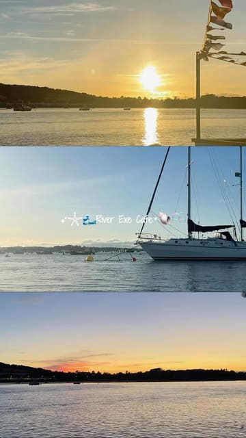 A short, atmospheric reel showcasing a visit to the River Exe Cafe. The video features scenic shots of the sunset over the water, a boat ride to the venue, the restaurant's interior, and a variety of fresh seafood dishes including oysters, scallops, and mussels.