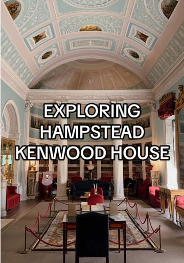 The creator takes the viewer on a walk through Hampstead Heath to visit Kenwood House, an English Heritage property. The video includes a tour of the interior rooms and artwork, followed by a stop at the on-site cafe for a drink.