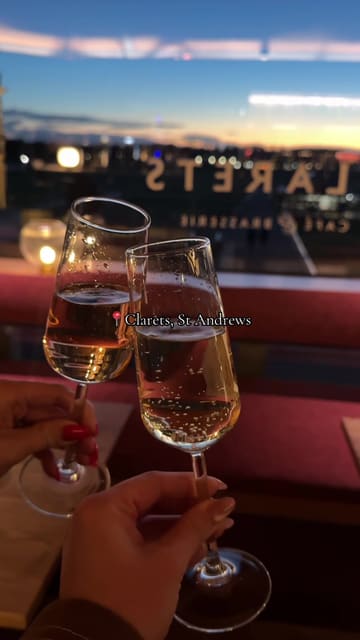 A short, atmospheric montage showcasing the interior, food, and sunset views of Clarets in St Andrews, highlighting the brasserie's menu and ambiance.