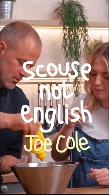A branded recipe tutorial featuring a creator and guest Joe Cole preparing corned beef hash croquettes using Frank's RedHot and French's Mustard, framed as a matchday snack.