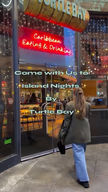 A couple visits a Turtle Bay restaurant to experience their 'Island Nights' bottomless deal, showcasing the menu, cocktails, and various Caribbean dishes including jerk chicken, curry goat, and sides.