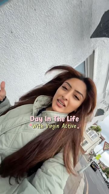 A day-in-the-life style reel following a creator's routine at a Virgin Active gym, highlighting the various facilities including working pods, gym equipment, recovery technology, and spa amenities, alongside meals taken at the venue.