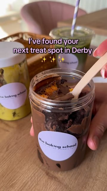 A short, aesthetic reel showcasing a new cafe in Derby, focusing on their signature cake pots and matcha drinks. The video features close-up shots of the products being prepared and enjoyed, set to trending music with text overlays.
