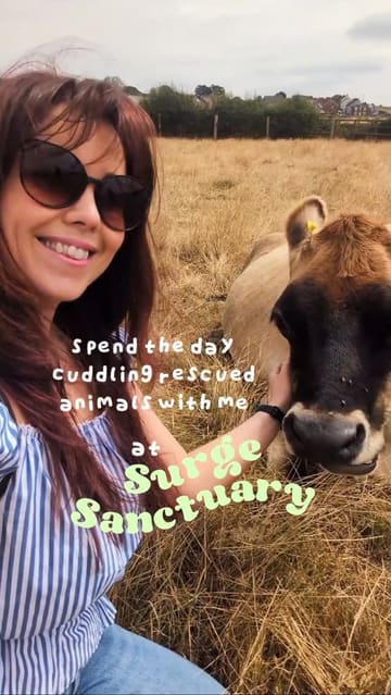 A day-in-the-life vlog visiting Surge Sanctuary, featuring interactions with rescued farm animals and a lunch stop at Unity Diner.