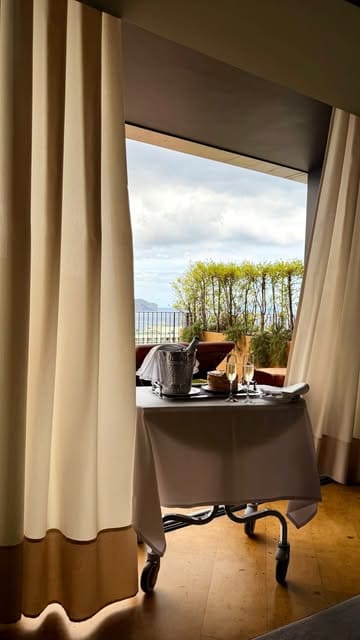A montage showcasing the luxury hotel experience at The Reserve, Savoy Signature in Madeira, featuring room interiors, breakfast, pool facilities, and high-end culinary preparations.