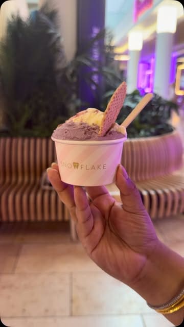 A short promotional video showcasing the gelato and popsicle selection at Snowflake Gelato, featuring close-ups of the colourful fruit-shaped popsicles and a cup of gelato.
