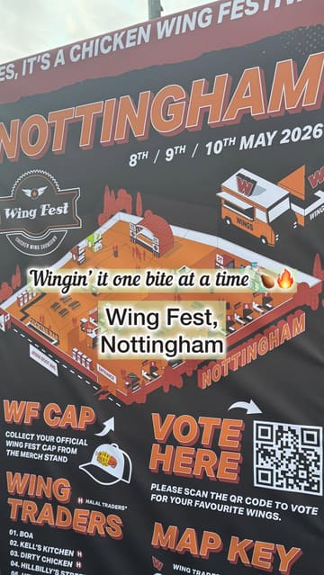 A recap video of the Wing Fest event in Nottingham, showcasing various chicken wing vendors, live music, beer, and desserts. The video features the creator trying different wings and enjoying the festival atmosphere.
