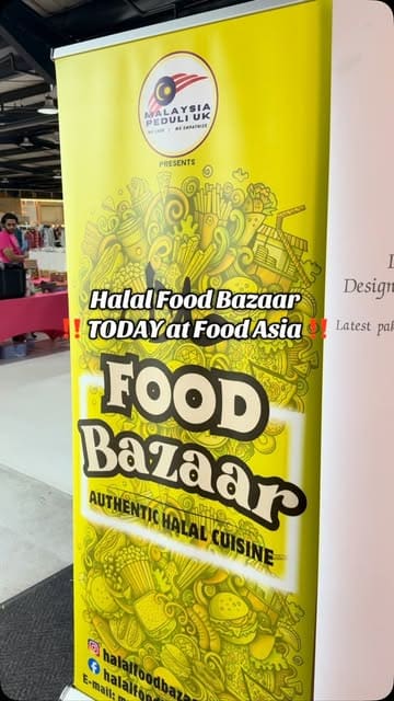 A fast-paced montage showcasing various food and retail stalls at a Halal Food Bazaar event, featuring items like tacos, noodles, cupcakes, jewelry, and modest fashion.