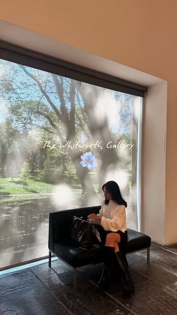 A short, aesthetic montage showcasing the Whitworth Gallery in Manchester, featuring shots of the art exhibitions and a relaxing lunch at the on-site cafe.