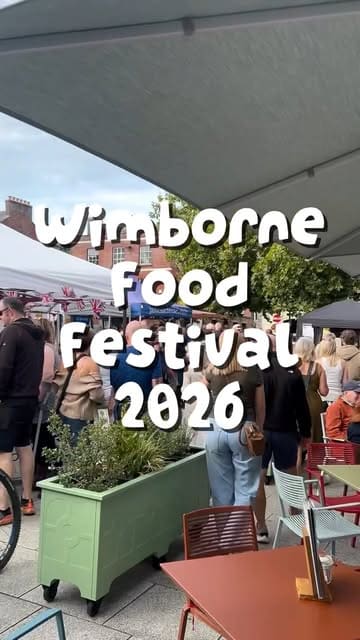A montage video capturing a visit to the Wimborne Food Festival, featuring various food items like cannoli, gyros, a scotch egg, a sausage roll, a smash burger, and crisps from different vendors.