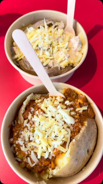 A short video showcasing Covered Spuds in Oxford's Covered Market, highlighting their menu and signature jacket potatoes.