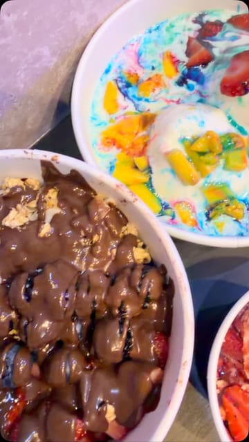 A montage showcasing the menu and products at Pablo Boba Bar, including boba teas, acai bowls, and desserts.