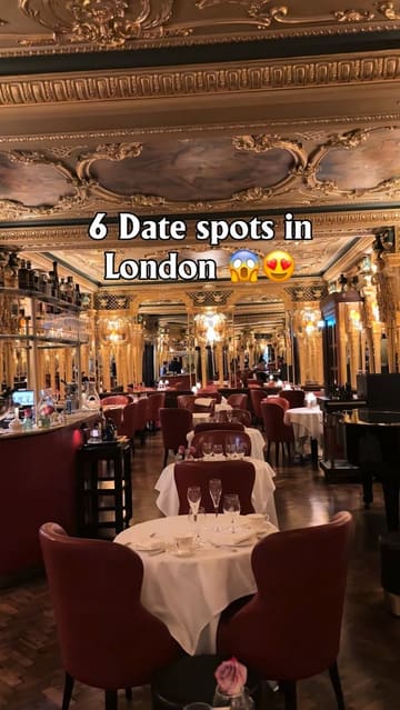 A fast-paced listicle video showcasing six upscale date spots in London, featuring interior shots and close-ups of food and drinks at each location.