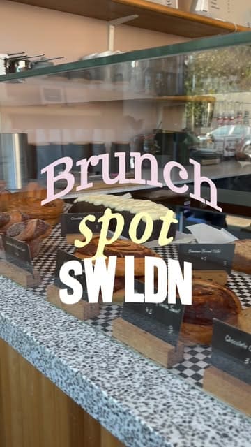 A short, casual video showcasing a brunch spot in Putney, featuring shots of the cafe interior, menu, drinks, and food items like avocado toast and a chicken toastie.