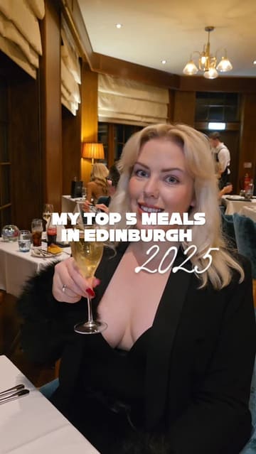 A curated listicle video presenting five top dining recommendations in Edinburgh, featuring a mix of restaurant interiors, plated dishes, and cocktails. The video uses a polished editing style to showcase the atmosphere and culinary offerings of each venue.