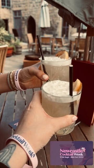 A promotional reel for Newcastle Cocktail Week, featuring a creator visiting three participating venues (Tia's, Revolution, and Blackfriars) to showcase their signature cocktails and food offerings available with a festival wristband.