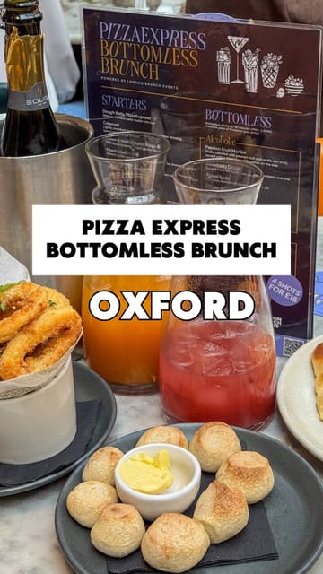 A high-energy, vlog-style reel documenting a bottomless brunch experience at a Pizza Express venue. The video features a group of friends enjoying a variety of dishes, including dough balls, calamari, and pizza, alongside bottomless drinks and a live DJ. The editing is fast-paced and captures the lively, celebratory atmosphere of the event.