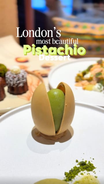 The video features a series of high-quality, close-up shots of intricate plated desserts and specialty drinks at Qima Cafe. It highlights the signature pistachio dessert, a tiramisu cold brew, and various caneles, emphasizing the refined presentation and the collaboration with a Michelin-starred pastry chef.