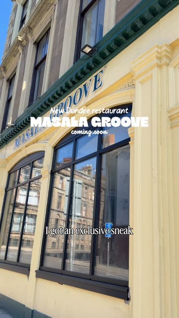 A promotional sneak peek video for a new Indian-inspired restaurant called Masala Groove in Dundee, highlighting the interior decor, tapas-style menu, and drink options.
