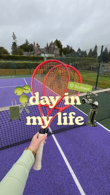 A day-in-the-life style video showcasing a stay at a 5-star Scottish hotel, highlighting the room, dining, bar, tennis facilities, and breakfast.