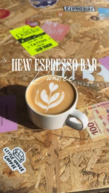 A short, edited montage showcasing a new espresso bar located within a coffee roastery in Dundee, highlighting the coffee preparation and the venue's interior.