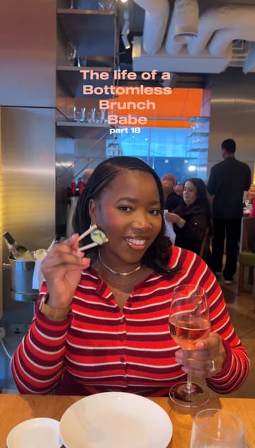 A creator reviews the bottomless brunch experience at Roka, showcasing a variety of Japanese dishes including sushi, fried chicken, ribs, and a dessert platter. The video features the creator's commentary on the food and the overall experience, highlighting the value and quality of the brunch.