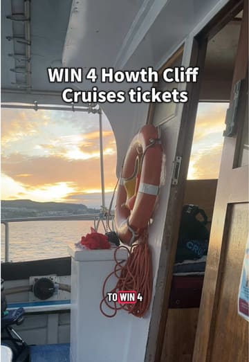 A short promotional video for Howth Cliff Cruises featuring scenic shots of the coastline, a lighthouse, and a seal, overlaid with text announcing a ticket giveaway competition.