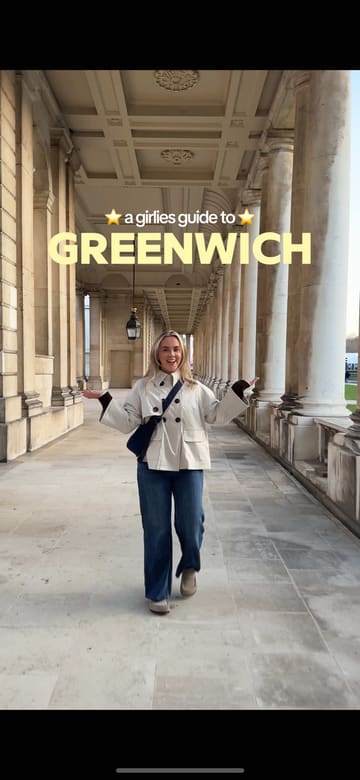 A vlog-style guide to a day out in Greenwich, London, featuring visits to the Cutty Sark, the Royal Naval College, Greenwich Market, a coffee stop at Grind, ice skating at the Queen's House, and dinner at Japes.
