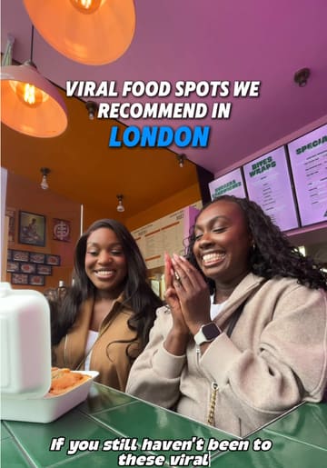 A fast-paced listicle video highlighting four viral food spots in London, featuring a variety of dishes including desserts, noodles, and brunch items.