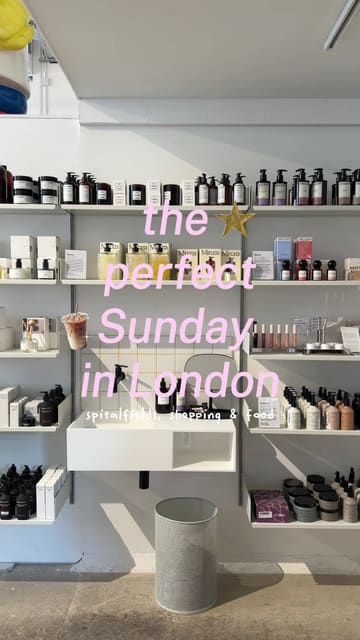 A personal, aesthetic guide to a Sunday in Spitalfields, London, highlighting a visit to the market, lunch at a pop-up, shopping at independent boutiques, and a coffee stop.