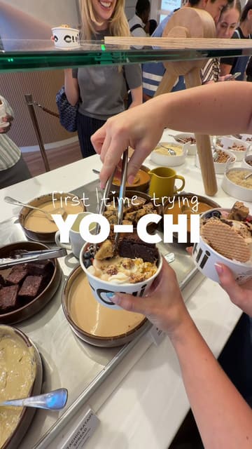 A vibrant, fast-paced vlog documenting a first visit to the newly opened Yo-Chi frozen yogurt shop in London. The video guides viewers through the self-service process, from selecting yogurt bases to customizing with a wide variety of toppings, effectively highlighting the fun, social nature of the experience.