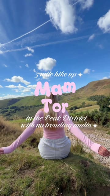 A vlog-style video documenting a 5-mile hike at Mam Tor in the Peak District, followed by a pub meal and ice cream.