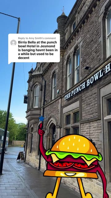 A review of Birria Bella, a Mexican food vendor located inside The Punch Bowl Hotel in Jesmond. The video features a walkthrough of the venue, a look at the menu, and a detailed review of the 'OG Munchbox', which includes birria beef tacos, nachos, and fries with consommé.