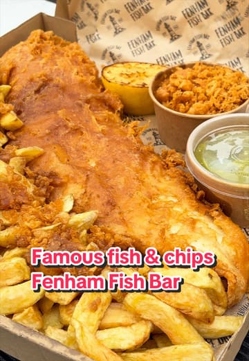 A fast-paced, visually driven showcase of a traditional fish and chip shop in Newcastle, highlighting signature dishes like jumbo cod, fish and chip stotties, and various sides including mushy peas and spicy tartare.