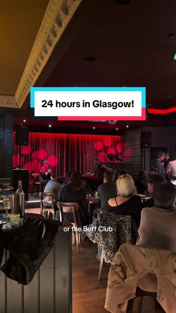 A travel vlog documenting a 24-hour trip from Liverpool to Glasgow, highlighting various hospitality venues including a hotel, rooftop bar, pubs, and cafes.