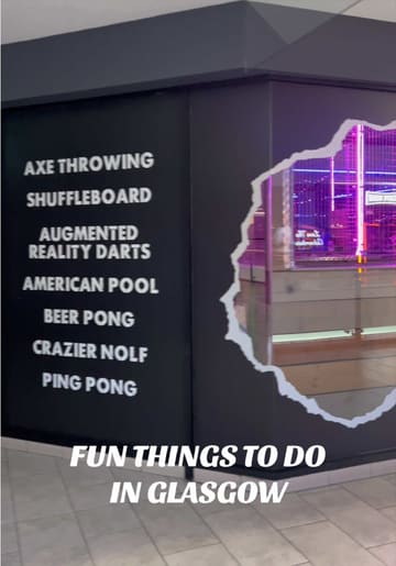 A short, energetic video showcasing a visit to Boom Battle Bar in Glasgow. The reel highlights various competitive socialising activities like augmented reality darts and basketball hoops, alongside shots of street food and drinks, presenting the venue as a fun destination for a night out.
