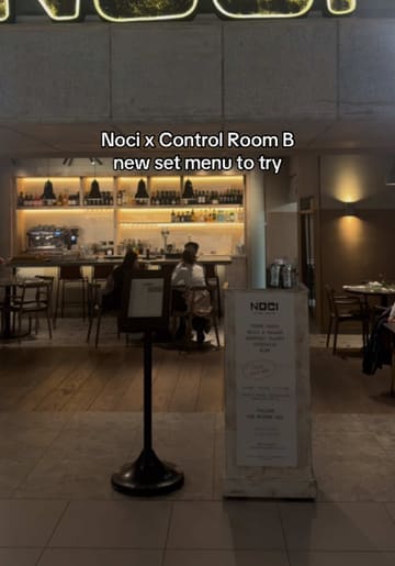 The video features a set menu collaboration between Noci and Control Room B in London. It highlights various dishes including burrata, focaccia, arancini, and pasta, followed by a visit to the bar for cocktails.