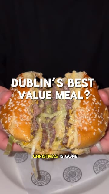 A creator reviews the set menu at Hawksmoor in Dublin, highlighting the value proposition of the steak and side deal, while also showcasing the burger, drinks, and dessert options.