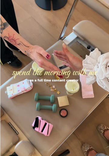 A 'day in the life' vlog featuring a content creator visiting a juice bar, a pilates studio, and a cafe in Glasgow. The video uses fast-paced cuts and text overlays to document the morning routine.