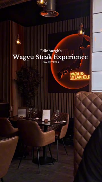 This video provides a sleek, well-edited tour of Ishiku Wagyu in Edinburgh. It features high-quality close-ups of starters like tempura prawns and karaage chicken, followed by a main course of various Wagyu steak cuts served with sauces and sides. The video also highlights the restaurant's cocktails, desserts, and interior/exterior, creating a strong sense of the dining experience.