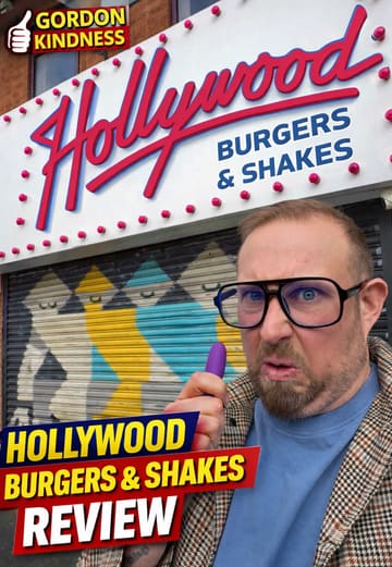 The creator visits 'Hollywood Burgers & Shakes' in Manchester, providing a direct review of the venue's interior and a taste test of their burger, wings, mozzarella sticks, and milkshake while eating in their car.