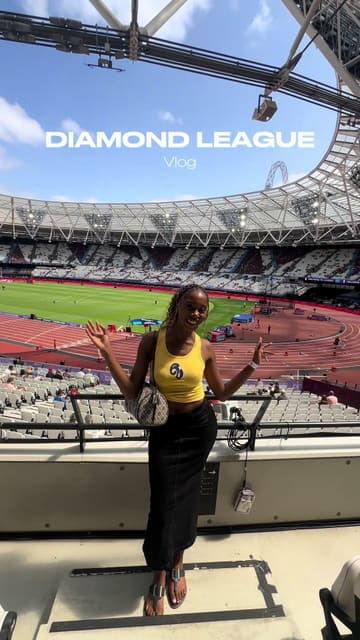 A high-energy vlog documenting a day at the Diamond League athletics meet at the London Stadium, featuring race highlights, crowd atmosphere, and food truck dining.